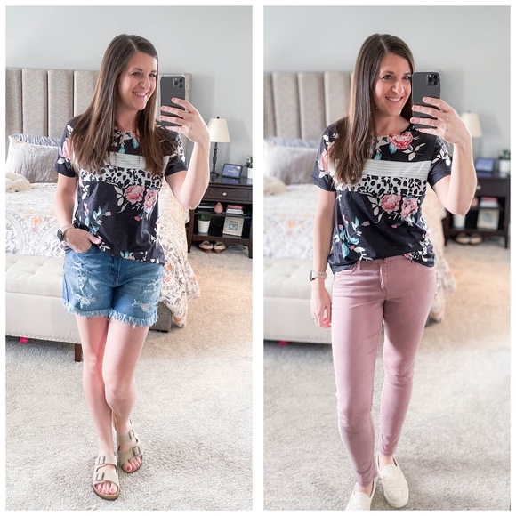 Don't Hold Back - Leopard Stripe Floral Print Top - Picture 1 of 1